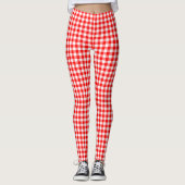 Rood en Wit Klein Grootte Gingham Controles Leggings (Voorkant)