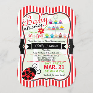 Rood en wit lieveheersbeestje Theme Girl Baby show Kaart