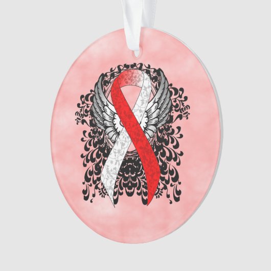 Rood en wit lint met vleugels ornament (voorkant)