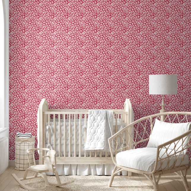 Rood en wit luipaardprint behang (Kinderen)