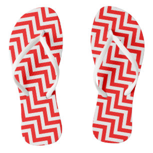 Rood en Wit Medium Diagonale Chevron Stripes Teenslippers