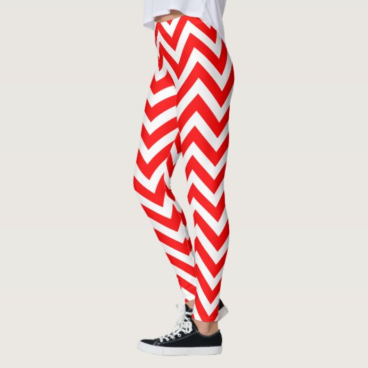 Rood en Wit Medium Size Chevron Leggings (Links)