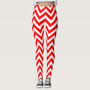 Rood en Wit Medium Size Chevron Leggings
