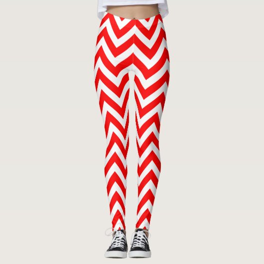 Rood en Wit Medium Size Chevron Leggings (Voorkant)