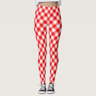Rood en Wit Medium Size Diagonal Gingham-controles Leggings