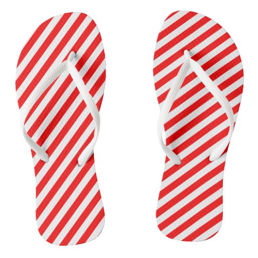 Rood en Wit Medium Size Diagonale Stripes Teenslippers (Voetbed)