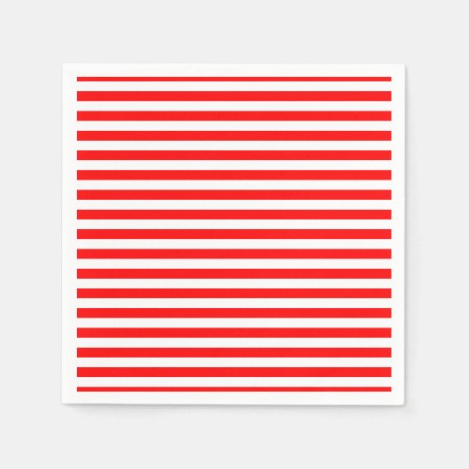 Rood en Wit Medium Size Horizontale Stripes Papier Servet (Voorkant)