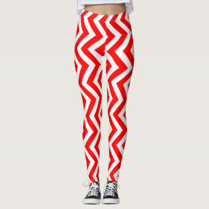Rood en Wit Medium Size Verticale Chevron Leggings