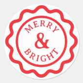 Rood en wit Merry & Bright Scallop Kerstmis Ronde Sticker (Voorkant)