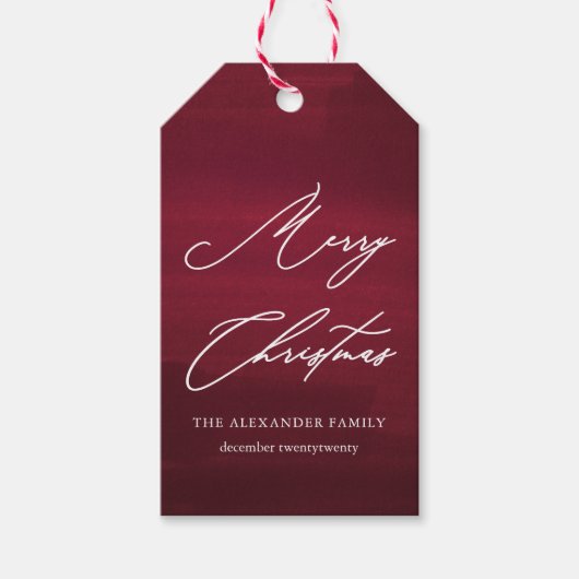 Rood en wit Merry Christmas Script Gift Label Cadeaulabel (Voorkant)
