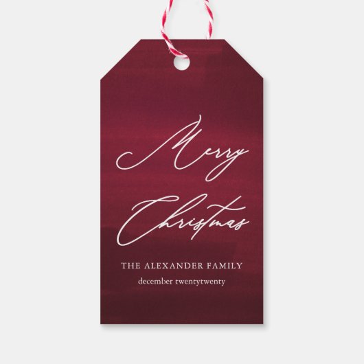 Rood en wit Merry Christmas Script Gift Label Cadeaulabel (Achterkant)