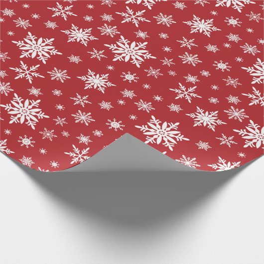 Rood en wit modern sneeuwvlok inpakpapier (Hoek)