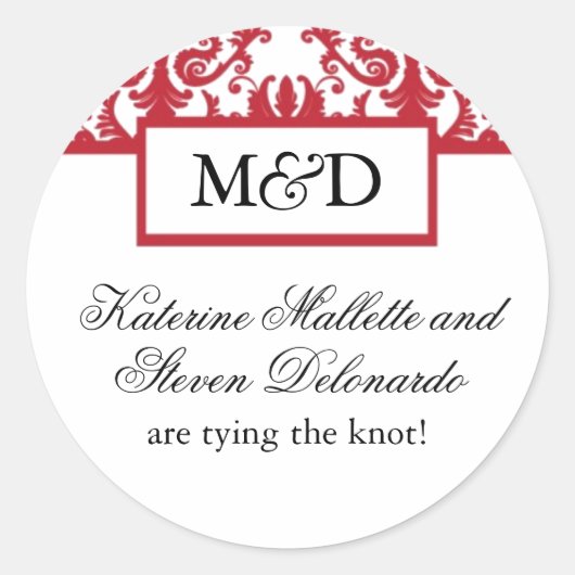 Rood en Wit Monogram Bruiloft Stickers (Voorkant)