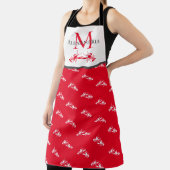 Rood en wit monogram Naam Lobster Patroon Schort (Insitu)