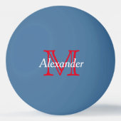 Rood en wit monogram op blauw pingpongballen (Voorkant)