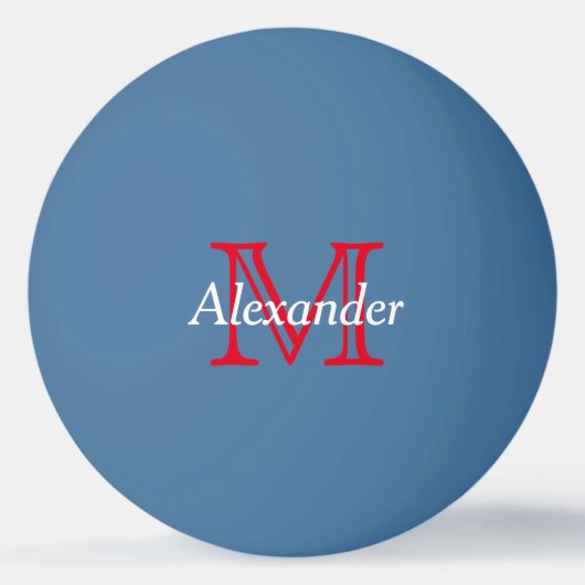 Rood en wit monogram op blauw pingpongballen (Voorkant)