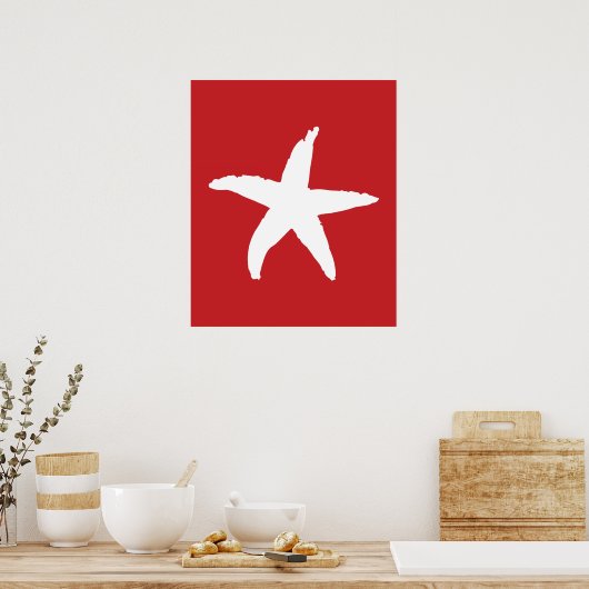 Rood en wit Nautisch Zee Star Poster (Keuken)