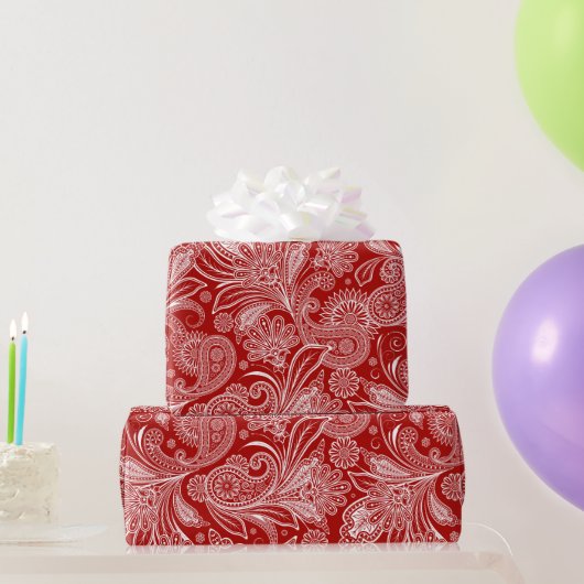 Rood en wit Paisley Cadeaupapier (Feestgeschenken)