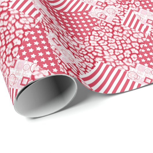 Rood en wit patchwork rustiek cadeaupapier (Rol Hoek)