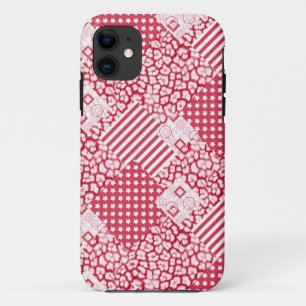 Rood en wit patchwork rustiek iPhone 11 hoesje