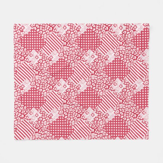 Rood en wit patchwork rustiek fleece deken (Voorkant (Horizontaal))