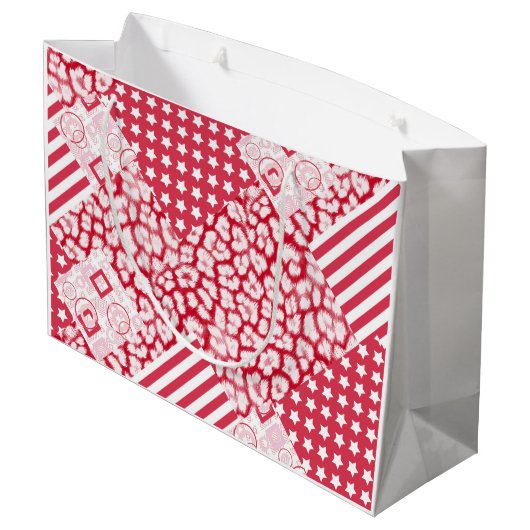 Rood en wit patchwork rustiek groot cadeauzakje (Achterkant Gekanteld)