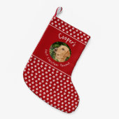 Rood en Wit Paw Prints Aangepaste Hond Kleine Kerstsok (Voorkant (Hangend))