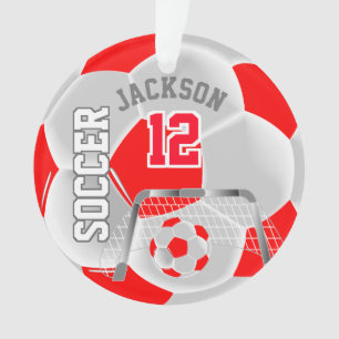 Rood en wit personaliseer Voetbal Ornament
