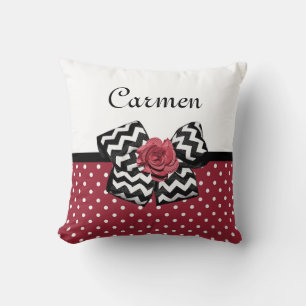 Rood en Wit Polka Dots Leuk Roos Chevron Bow Kussen