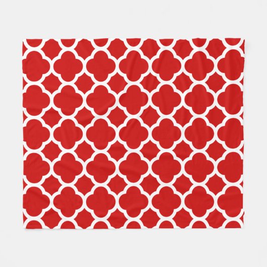 Rood en wit Quatrefoil patroon Fleece Deken (Voorkant (Horizontaal))