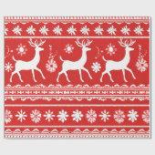 Rood en Wit Rendier Bloemen Moderne Kerst Cadeaupapier (Vlak)