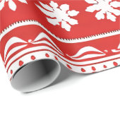 Rood en Wit Rendier Bloemen Moderne Kerst Cadeaupapier (Rol Hoek)