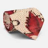 Rood en Wit Retro Bloemen Ontwerp Stropdas (Opgerold)