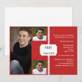 Rood en wit Retro Photo Afstuderen Kaart (Voorkant / Achterkant)