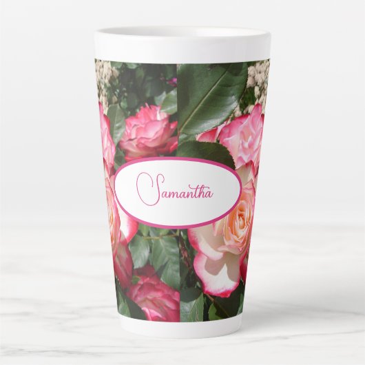 Rood en wit Roos Bloemen Bloemen Rozen Latte Mok (Voorkant)