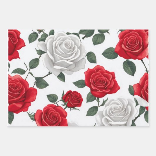 Rood en wit roos inpakpapier vel (Voorkant 2)