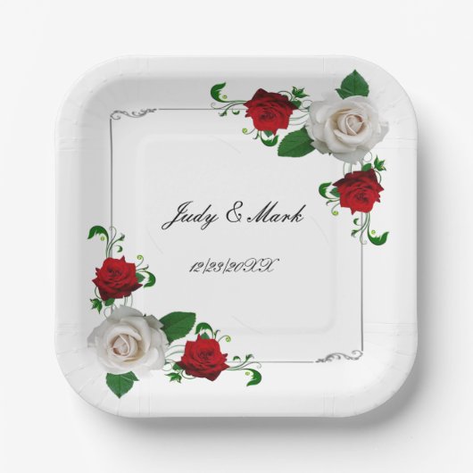 Rood en wit Roos kerstfeest Papieren Bordje (Voorkant)
