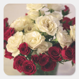 Rood en wit roos vierkante sticker