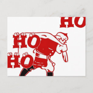 Rood en wit Santa Walking Ho Ho Art Print Briefkaart