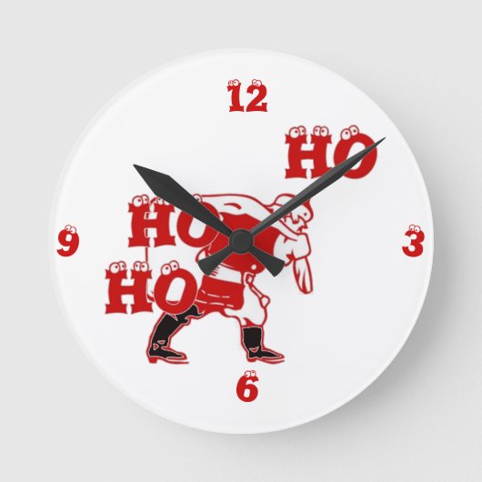Rood en wit Santa Walking Ho Ho Art Print Ronde Klok (Voorkant)