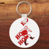 Rood en wit Santa Walking Ho Ho Art Print Sleutelhanger (Voorkant)