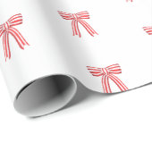 Rood en Wit Satijn Bogen Rood Candy Cane Stripe Bo Cadeaupapier (Rol Hoek)