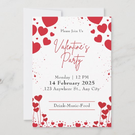 Rood en Wit Schattige Valentijnsdag Party Kaart (Voorkant)