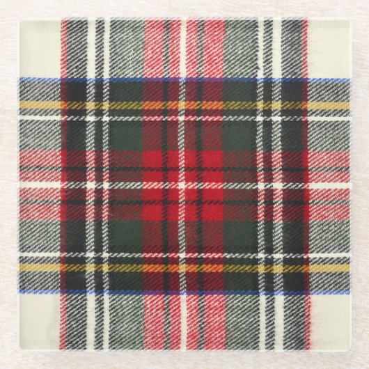 Rood en wit Schotse tartan plaid. Glazen Onderzetter (Voorkant)