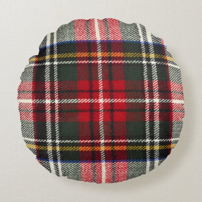 Rood en wit Schotse tartan plaid. Rond Kussen (Voorkant)