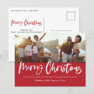 Rood en wit schrift, mooi kerstfeest, multi-foto H Feestdagenkaart