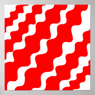 Rood en wit schuin golvenpatroon poster