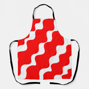 Rood en wit schuin golvenpatroon schort