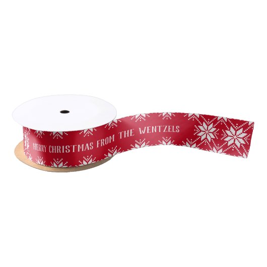 Rood en Wit Sneeuwvlok Custom Vrolijk Kerstfeest Lint (Spoel)