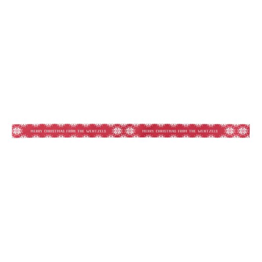 Rood en Wit Sneeuwvlok Custom Vrolijk Kerstfeest Lint (Voorkant)